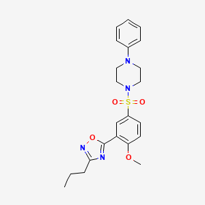 molecular formula C22H26N4O4S B7685159 1-[4-Methoxy-3-(3-propyl-1,2,4-oxadiazol-5-YL)benzenesulfonyl]-4-phenylpiperazine 