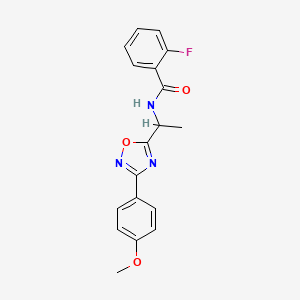 molecular formula C18H16FN3O3 B7685288 2-fluoro-N-(1-(3-(4-methoxyphenyl)-1,2,4-oxadiazol-5-yl)ethyl)benzamide 