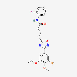 molecular formula C21H21BrFN3O4 B7685342 4-[3-(3-bromo-5-ethoxy-4-methoxyphenyl)-1,2,4-oxadiazol-5-yl]-N-(2-fluorophenyl)butanamide 