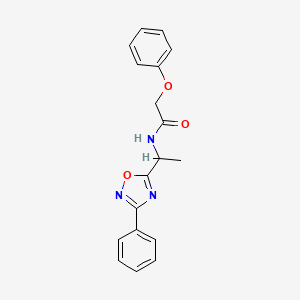 molecular formula C18H17N3O3 B7685495 2-phenoxy-N-(1-(3-phenyl-1,2,4-oxadiazol-5-yl)ethyl)acetamide 