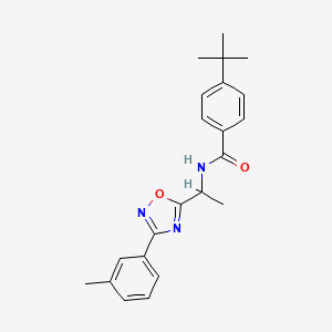 molecular formula C22H25N3O2 B7685541 4-(tert-butyl)-N-(1-(3-(m-tolyl)-1,2,4-oxadiazol-5-yl)ethyl)benzamide 