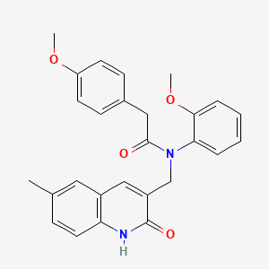molecular formula C27H26N2O4 B7685553 N-((2-hydroxy-6-methylquinolin-3-yl)methyl)-N-(2-methoxyphenyl)-2-(4-methoxyphenyl)acetamide 