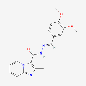 molecular formula C18H18N4O3 B7685599 (E)-N'-(3,4-dimethoxybenzylidene)-2-methylimidazo[1,2-a]pyridine-3-carbohydrazide 