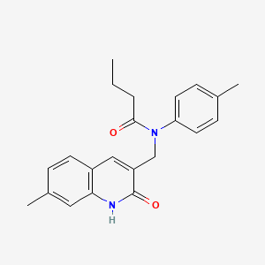 molecular formula C22H24N2O2 B7685616 N-((2-hydroxy-7-methylquinolin-3-yl)methyl)-N-(p-tolyl)butyramide 