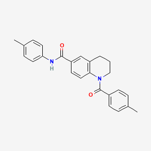 molecular formula C25H24N2O2 B7685693 1-(4-methylbenzoyl)-N-(2-methylphenyl)-1,2,3,4-tetrahydroquinoline-6-carboxamide 