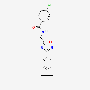 molecular formula C20H20ClN3O2 B7685710 N-((3-(4-(tert-butyl)phenyl)-1,2,4-oxadiazol-5-yl)methyl)-4-chlorobenzamide 