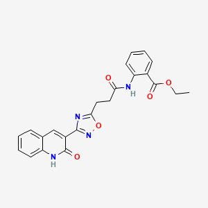 molecular formula C23H20N4O5 B7685716 ethyl 2-(3-(3-(2-hydroxyquinolin-3-yl)-1,2,4-oxadiazol-5-yl)propanamido)benzoate 