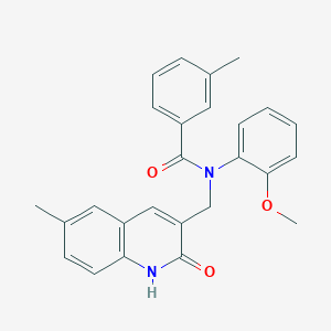 molecular formula C26H24N2O3 B7685809 N-((2-hydroxy-6-methylquinolin-3-yl)methyl)-N-(2-methoxyphenyl)-3-methylbenzamide 