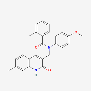 molecular formula C26H24N2O3 B7685822 N-((2-hydroxy-7-methylquinolin-3-yl)methyl)-N-(4-methoxyphenyl)-2-methylbenzamide 