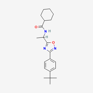 molecular formula C21H29N3O2 B7685891 N-(1-(3-(4-(tert-butyl)phenyl)-1,2,4-oxadiazol-5-yl)ethyl)cyclohexanecarboxamide 