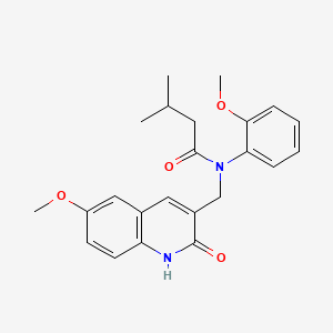molecular formula C23H26N2O4 B7685908 N-((2-hydroxy-6-methoxyquinolin-3-yl)methyl)-N-(2-methoxyphenyl)-3-methylbutanamide 