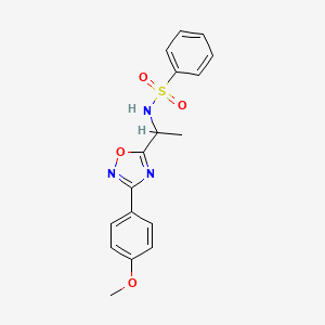 molecular formula C17H17N3O4S B7685915 N-(1-(3-(4-methoxyphenyl)-1,2,4-oxadiazol-5-yl)ethyl)benzenesulfonamide 