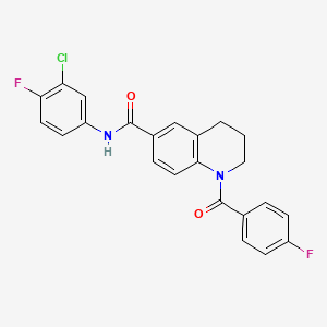 molecular formula C23H17ClF2N2O2 B7685974 N-(2-ethoxyphenyl)-1-(4-fluorobenzoyl)-1,2,3,4-tetrahydroquinoline-6-carboxamide 