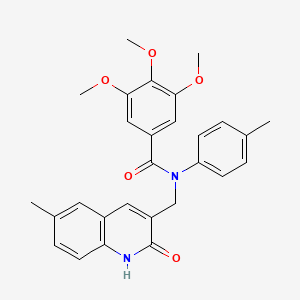 molecular formula C28H28N2O5 B7685995 N-((2-hydroxy-6-methylquinolin-3-yl)methyl)-3,4,5-trimethoxy-N-(p-tolyl)benzamide 