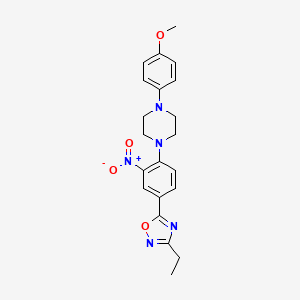 molecular formula C21H23N5O4 B7686040 3-ethyl-5-(4-(4-(4-methoxyphenyl)piperazin-1-yl)-3-nitrophenyl)-1,2,4-oxadiazole 