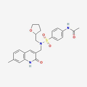 molecular formula C24H27N3O5S B7686049 N-(4-(N-((2-hydroxy-7-methylquinolin-3-yl)methyl)-N-((tetrahydrofuran-2-yl)methyl)sulfamoyl)phenyl)acetamide 