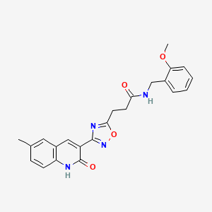 molecular formula C23H22N4O4 B7686080 3-(3-(2-hydroxy-6-methylquinolin-3-yl)-1,2,4-oxadiazol-5-yl)-N-(2-methoxybenzyl)propanamide 