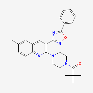 molecular formula C27H29N5O2 B7686089 2,2-dimethyl-1-(4-(6-methyl-3-(5-phenyl-1,2,4-oxadiazol-3-yl)quinolin-2-yl)piperazin-1-yl)propan-1-one 