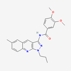 molecular formula C23H24N4O3 B7686103 3,4-dimethoxy-N-(6-methyl-1-propyl-1H-pyrazolo[3,4-b]quinolin-3-yl)benzamide 
