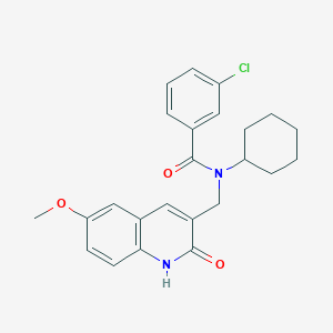 molecular formula C24H25ClN2O3 B7686188 3-chloro-N-cyclohexyl-N-((2-hydroxy-6-methoxyquinolin-3-yl)methyl)benzamide 