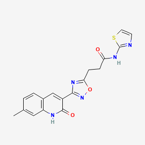 molecular formula C18H15N5O3S B7686194 3-(3-(2-hydroxy-7-methylquinolin-3-yl)-1,2,4-oxadiazol-5-yl)-N-(thiazol-2-yl)propanamide 