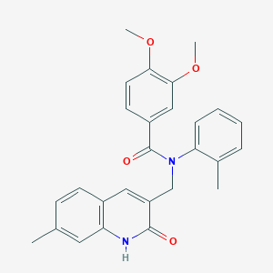 molecular formula C27H26N2O4 B7686244 N-((2-hydroxy-7-methylquinolin-3-yl)methyl)-3,4-dimethoxy-N-(o-tolyl)benzamide 