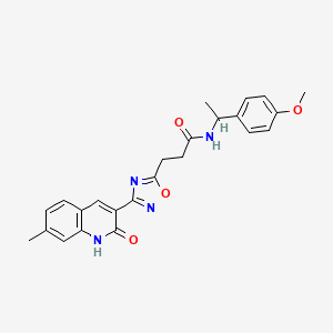 molecular formula C24H24N4O4 B7686281 3-(3-(2-hydroxy-7-methylquinolin-3-yl)-1,2,4-oxadiazol-5-yl)-N-(1-(4-methoxyphenyl)ethyl)propanamide 