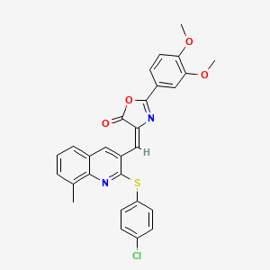 molecular formula C28H21ClN2O4S B7686346 (E)-4-((2-((4-chlorophenyl)thio)-8-methylquinolin-3-yl)methylene)-2-(3,4-dimethoxyphenyl)oxazol-5(4H)-one 