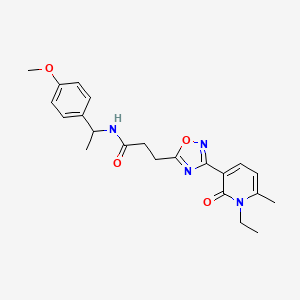 molecular formula C22H26N4O4 B7686523 3-(3-(1-ethyl-6-methyl-2-oxo-1,2-dihydropyridin-3-yl)-1,2,4-oxadiazol-5-yl)-N-(1-(4-methoxyphenyl)ethyl)propanamide 