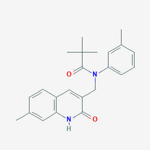 molecular formula C23H26N2O2 B7686590 N-((2-hydroxy-7-methylquinolin-3-yl)methyl)-N-(m-tolyl)pivalamide 