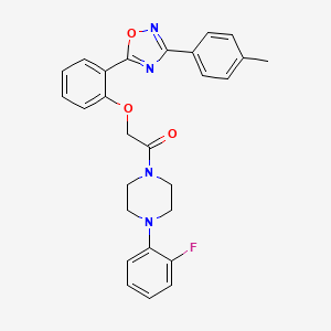 molecular formula C27H25FN4O3 B7686642 1-(4-(2-fluorophenyl)piperazin-1-yl)-2-(2-(3-(p-tolyl)-1,2,4-oxadiazol-5-yl)phenoxy)ethanone 