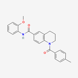 molecular formula C25H24N2O3 B7686665 1-(4-methylbenzoyl)-N-[(oxolan-2-yl)methyl]-1,2,3,4-tetrahydroquinoline-6-carboxamide 