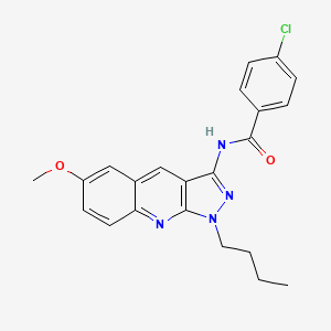 molecular formula C22H21ClN4O2 B7686671 N-(1-butyl-6-methoxy-1H-pyrazolo[3,4-b]quinolin-3-yl)-4-chlorobenzamide 