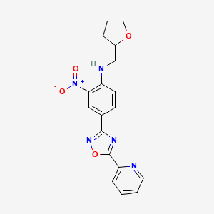 molecular formula C18H17N5O4 B7686683 2-nitro-4-(5-(pyridin-2-yl)-1,2,4-oxadiazol-3-yl)-N-((tetrahydrofuran-2-yl)methyl)aniline 