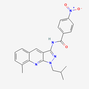 molecular formula C22H21N5O3 B7686697 N-(1-isobutyl-8-methyl-1H-pyrazolo[3,4-b]quinolin-3-yl)-4-nitrobenzamide 