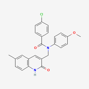 molecular formula C25H21ClN2O3 B7686780 4-chloro-N-((2-hydroxy-6-methylquinolin-3-yl)methyl)-N-(4-methoxyphenyl)benzamide 