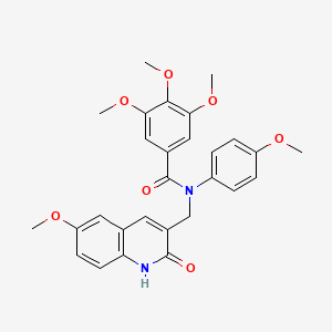 molecular formula C28H28N2O7 B7686811 N-((2-hydroxy-6-methoxyquinolin-3-yl)methyl)-3,4,5-trimethoxy-N-(4-methoxyphenyl)benzamide 