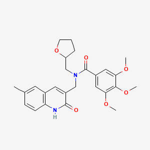 molecular formula C26H30N2O6 B7686831 N-((2-hydroxy-6-methylquinolin-3-yl)methyl)-3,4,5-trimethoxy-N-((tetrahydrofuran-2-yl)methyl)benzamide 