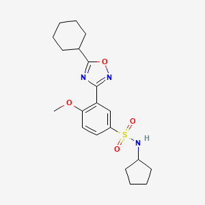 molecular formula C20H27N3O4S B7686836 3-(5-cyclohexyl-1,2,4-oxadiazol-3-yl)-N-cyclopentyl-4-methoxybenzenesulfonamide 