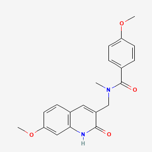 molecular formula C20H20N2O4 B7686840 N-((2-hydroxy-7-methoxyquinolin-3-yl)methyl)-4-methoxy-N-methylbenzamide 