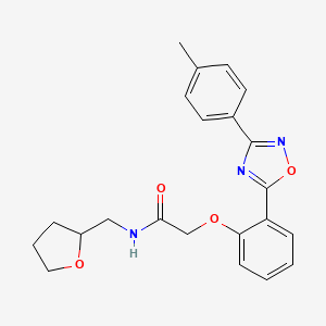 molecular formula C22H23N3O4 B7686844 N-((tetrahydrofuran-2-yl)methyl)-2-(2-(3-(p-tolyl)-1,2,4-oxadiazol-5-yl)phenoxy)acetamide 