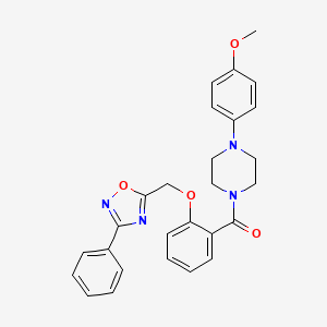 molecular formula C27H26N4O4 B7686960 (4-(4-methoxyphenyl)piperazin-1-yl)(2-((3-phenyl-1,2,4-oxadiazol-5-yl)methoxy)phenyl)methanone 