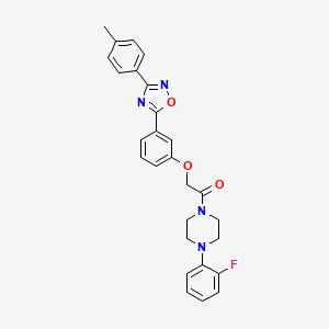 molecular formula C27H25FN4O3 B7687008 1-(4-(2-fluorophenyl)piperazin-1-yl)-2-(3-(3-(p-tolyl)-1,2,4-oxadiazol-5-yl)phenoxy)ethanone 
