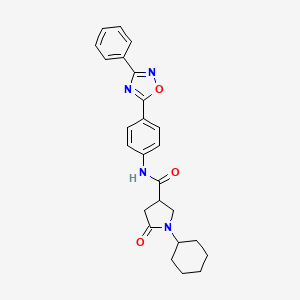 molecular formula C25H26N4O3 B7687031 1-cyclohexyl-5-oxo-N-(4-(3-phenyl-1,2,4-oxadiazol-5-yl)phenyl)pyrrolidine-3-carboxamide 