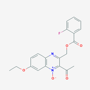 molecular formula C20H17FN2O5 B7687050 2-acetyl-7-ethoxy-3-(((2-fluorobenzoyl)oxy)methyl)quinoxaline 1-oxide 