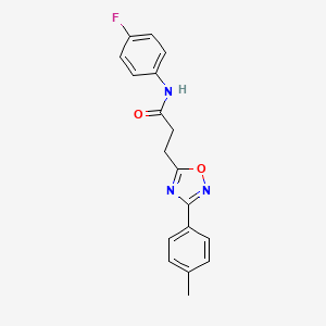 molecular formula C18H16FN3O2 B7687150 N-(4-fluorophenyl)-3-(3-(p-tolyl)-1,2,4-oxadiazol-5-yl)propanamide 