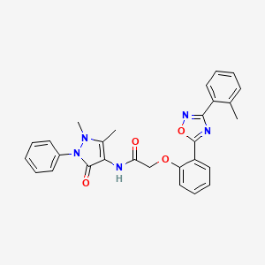 molecular formula C28H25N5O4 B7687184 N-(1,5-dimethyl-3-oxo-2-phenyl-2,3-dihydro-1H-pyrazol-4-yl)-2-(2-(3-(o-tolyl)-1,2,4-oxadiazol-5-yl)phenoxy)acetamide 