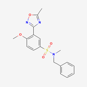 molecular formula C18H19N3O4S B7687209 N-benzyl-4-methoxy-N-methyl-3-(5-methyl-1,2,4-oxadiazol-3-yl)benzenesulfonamide 