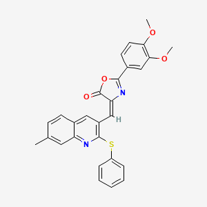 molecular formula C28H22N2O4S B7687329 (E)-2-(3,4-dimethoxyphenyl)-4-((7-methyl-2-(phenylthio)quinolin-3-yl)methylene)oxazol-5(4H)-one 