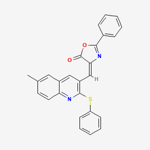 molecular formula C26H18N2O2S B7687345 (E)-4-((6-methyl-2-(phenylthio)quinolin-3-yl)methylene)-2-phenyloxazol-5(4H)-one 